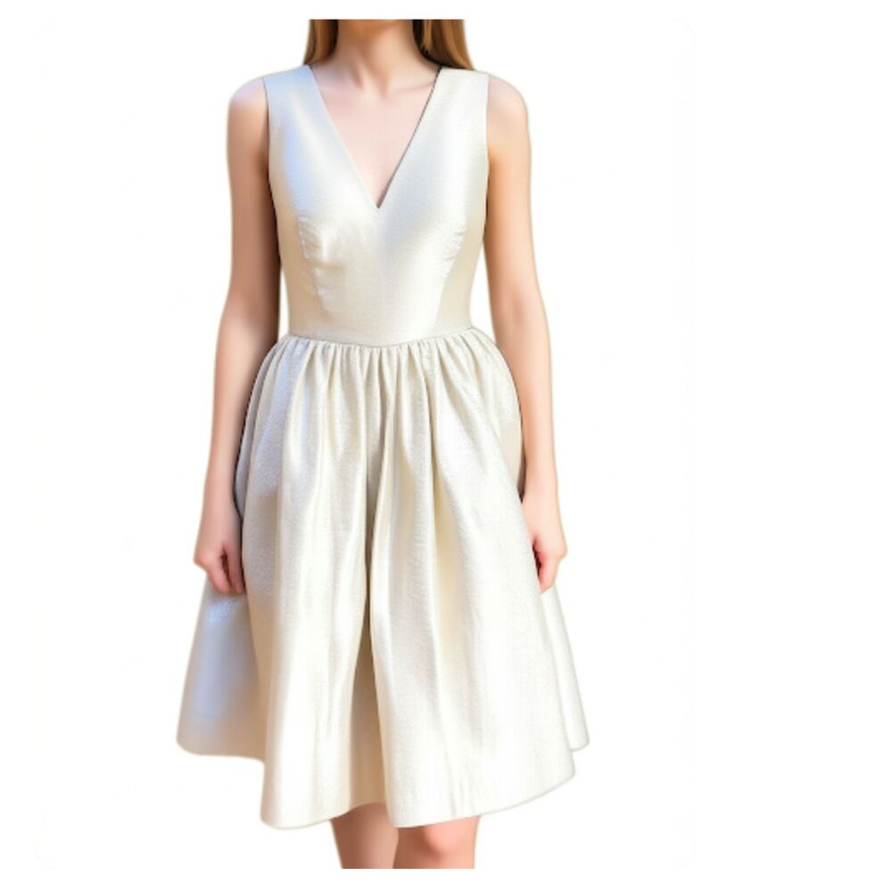 French Connection Metallic Cream Cocktail Dress 2